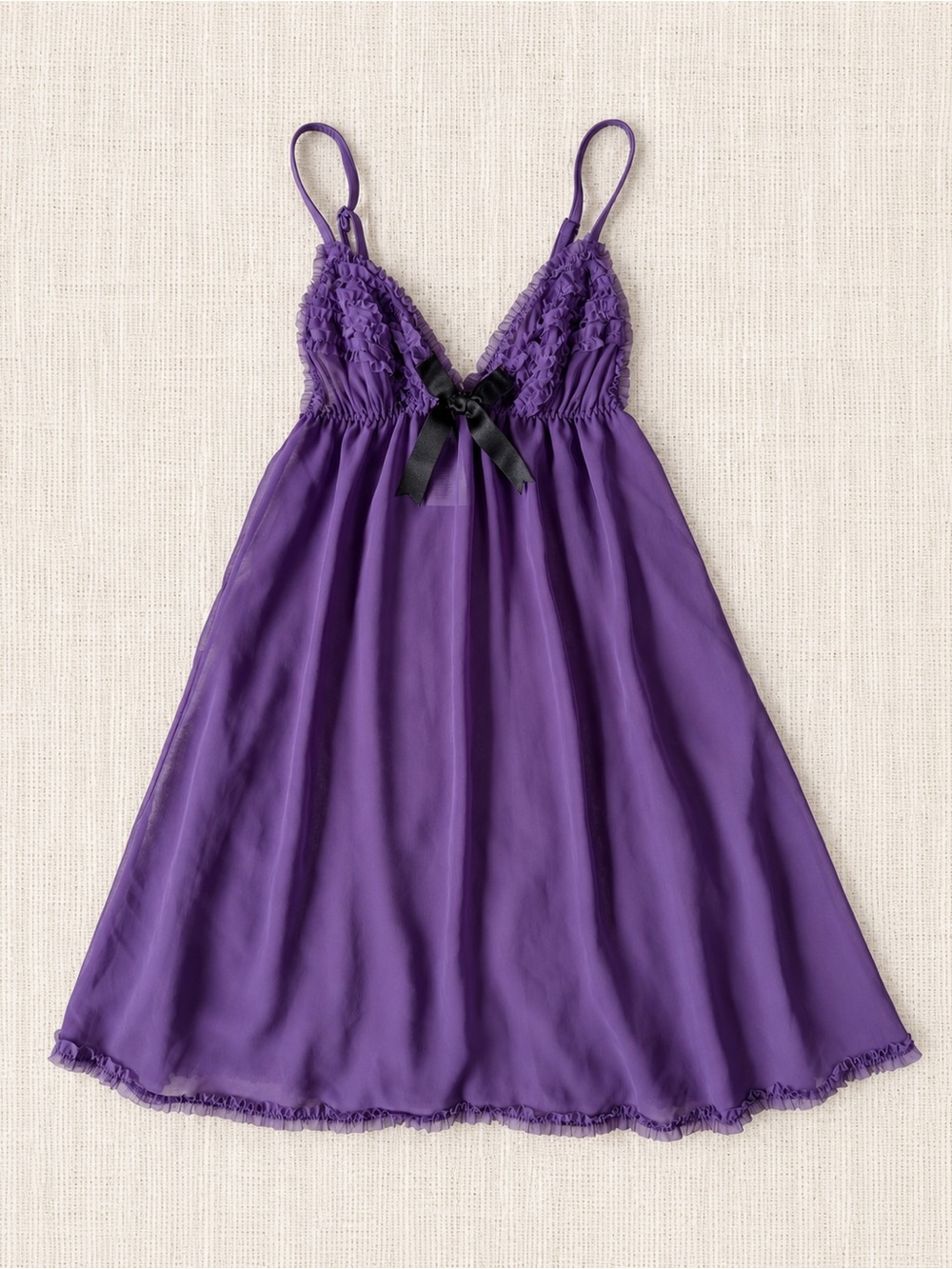 H&M Woman Purple Sheer Mesh Babydoll Bow Chemise Nightie Lingerie SMALL
